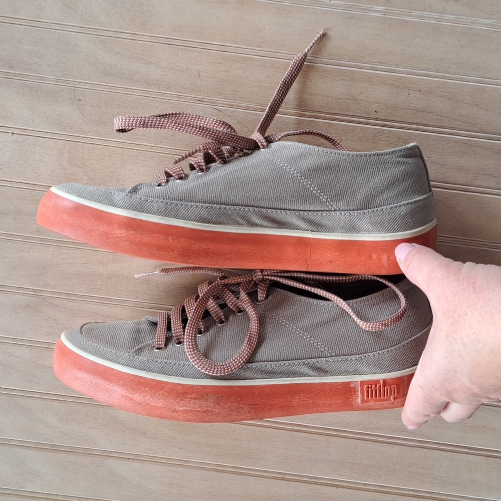 FitFlop Canvas Lace-Up Style 184-068 Gray/Coral Comfy Causal Sneakers - Picture 10 of 11